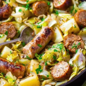 One-Skillet Sausage, Cabbage and Potatoes