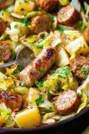 One-Skillet Sausage, Cabbage and Potatoes