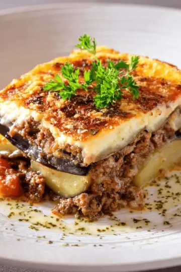 Traditional Moussaka recipe with eggplants (aubergines) and potatoes