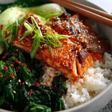 Teriyaki Salmon Bowls with Ginger Sesame Greens & Coconut Rice