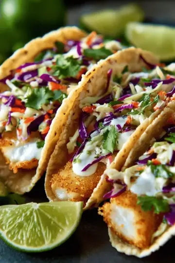 Crispy Fish Tacos with Cilantro Lime Slaw