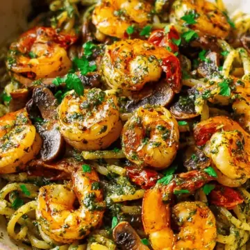 Pesto Shrimp Mushroom Pasta