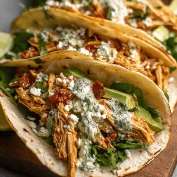 Shredded Chicken Tacos with Creamy Chimichurri Sauce