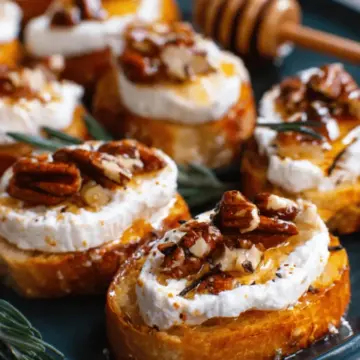 Whipped Feta Crostinis with Hot Honey and Pecans