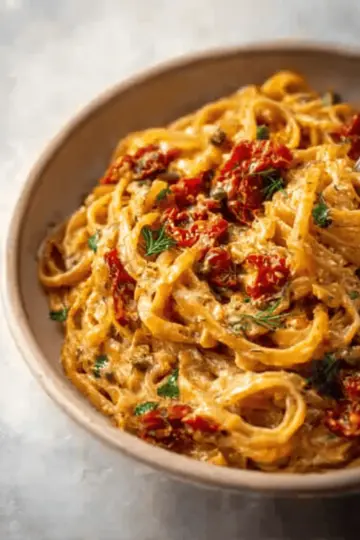 Creamy Sun-Dried Tomato Pasta with Capers and Dill
