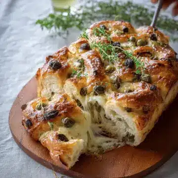 Olive and cheese bread with capers and thyme (with step-by-step pictures)