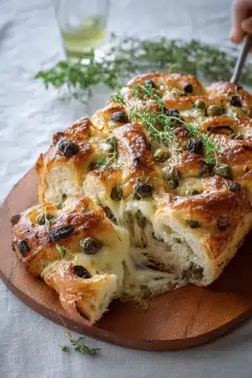 Olive and cheese bread with capers and thyme (with step-by-step pictures)