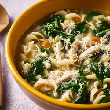 Chicken Noodle Soup with Spinach & Parmesan