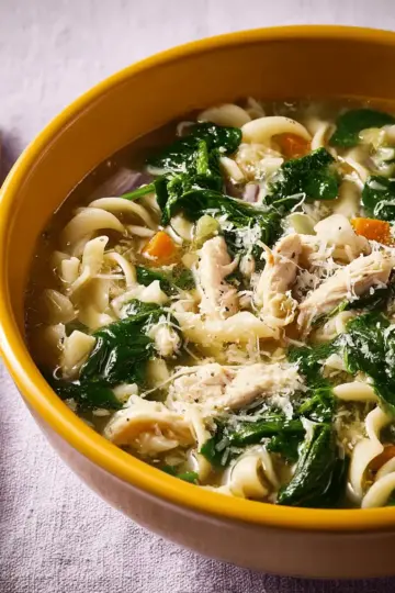 Chicken Noodle Soup with Spinach & Parmesan