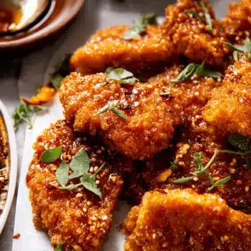 Baked Crunchy Hot Honey Chicken.