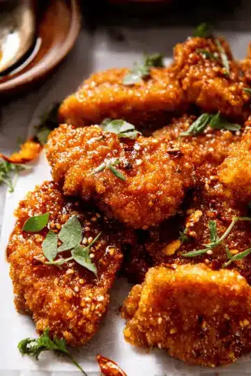 Baked Crunchy Hot Honey Chicken.