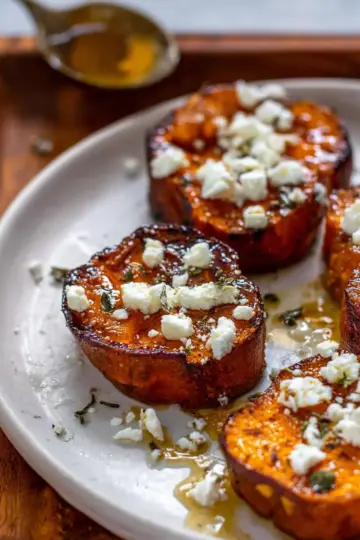 Roasted Sweet Potato Rounds with Honey & Feta