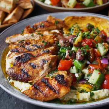 Grilled Chicken with Banana Pepper Dip and Fattoush