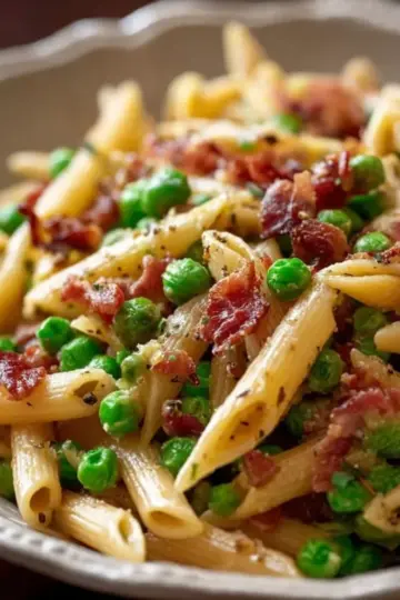 Penne Pasta, Peas and Bacon – Easy & The Best!