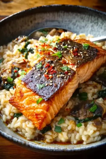 Japanese Style Risotto with Seared Salmon