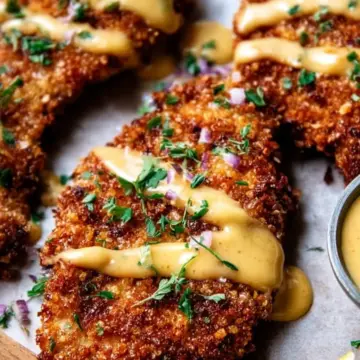 Pretzel Crusted Chicken with Cheddar-Mustard Sauce
