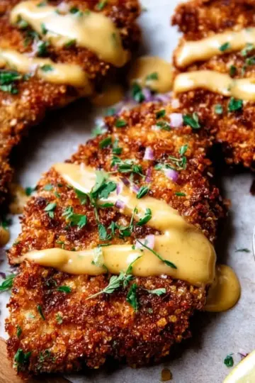 Pretzel Crusted Chicken with Cheddar-Mustard Sauce