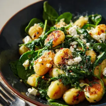 Crispy Gnocchi With Spinach and Feta