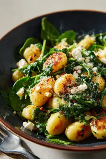 Crispy Gnocchi With Spinach and Feta