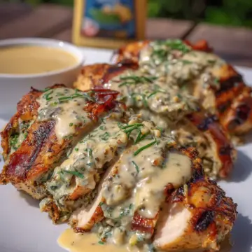 Grilled Stuffed Chicken with Cream Sauce