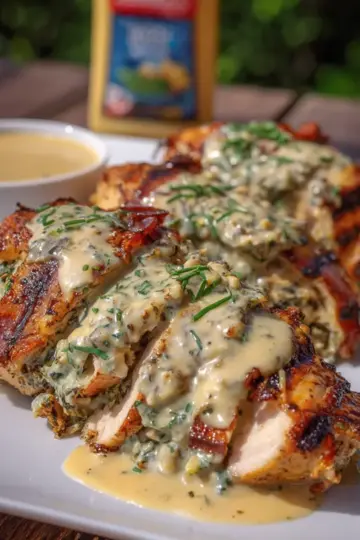 Grilled Stuffed Chicken with Cream Sauce