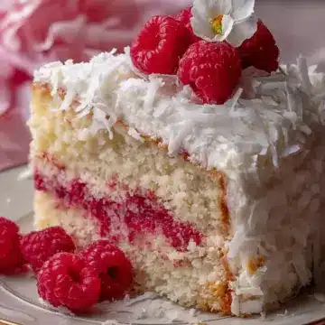 Raspberry Swirl Coconut Snowball Cake