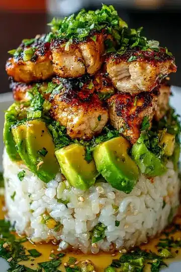 Honey Lime Chicken & Avocado Rice Stack