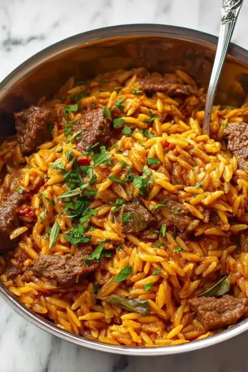 Greek Beef Orzo Pasta (Giouvetsi)