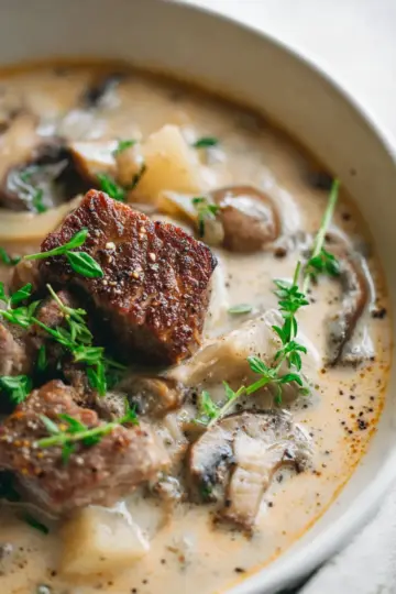 Creamy Steak and Mushroom Soup