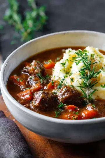 Loaded Beef Stew with Mashed Potatoes