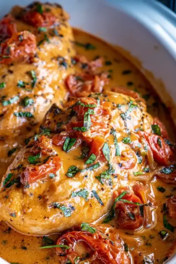 Slow Cooker Tomato Basil Chicken Breasts