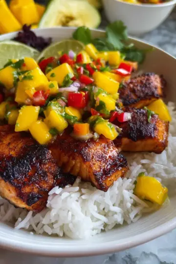 BBQ Salmon Bowls with Mango Salsa