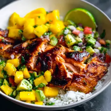 BBQ Salmon Bowls with Mango Avocado Salsa
