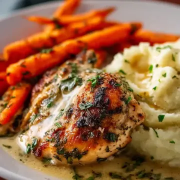 Garlic Herb Chicken with Mashed Potatoes and Glazed Carrots