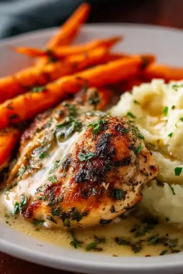 Garlic Herb Chicken with Mashed Potatoes and Glazed Carrots