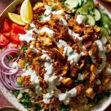 Chicken Shawarma Crispy Rice Salad with Lemon-Tahini Dressing