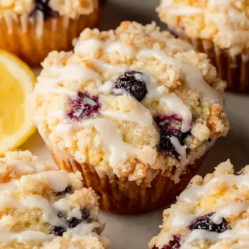 Lemon Blueberry Streusel Muffins with Lemon Glaze