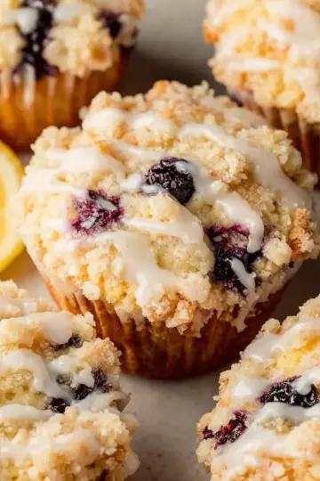 Lemon Blueberry Streusel Muffins with Lemon Glaze