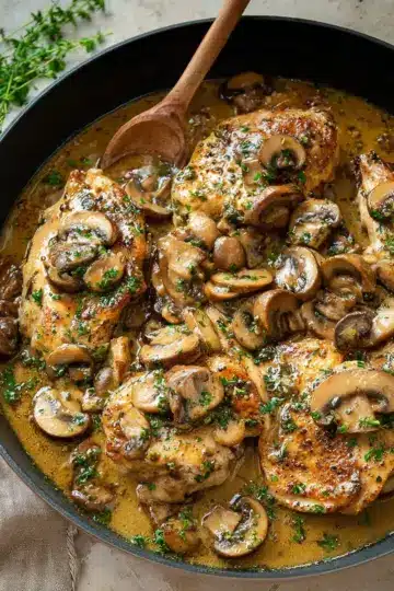 Skillet Chicken and Mushroom Wine Sauce
