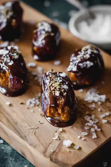 4-ingredient almond butter stuffed dates with chocolate and sea salt