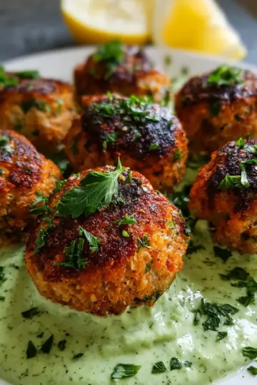 Baked Salmon Meatballs with Avocado Sauce