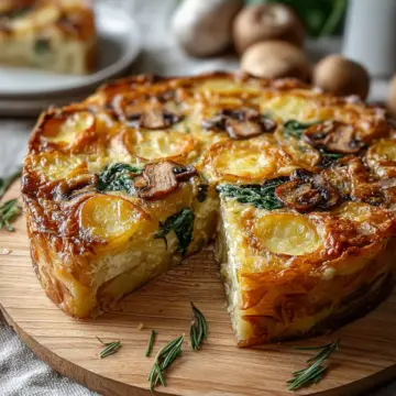 Crispy Potato Pie with Spinach and Mushrooms for Comfort Cravings