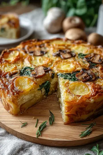 Crispy Potato Pie with Spinach and Mushrooms for Comfort Cravings
